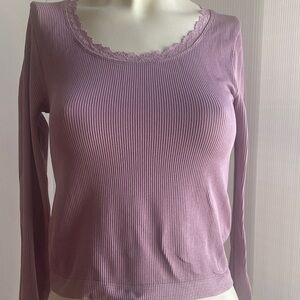 SO Women's Long Sleeve Ribbed Top - Lavender